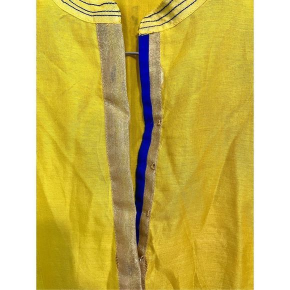 BIBA Women's Short Sleeve Round Neck Long Dress Yellow Blue Sari India Size 36 - Picture 4 of 10